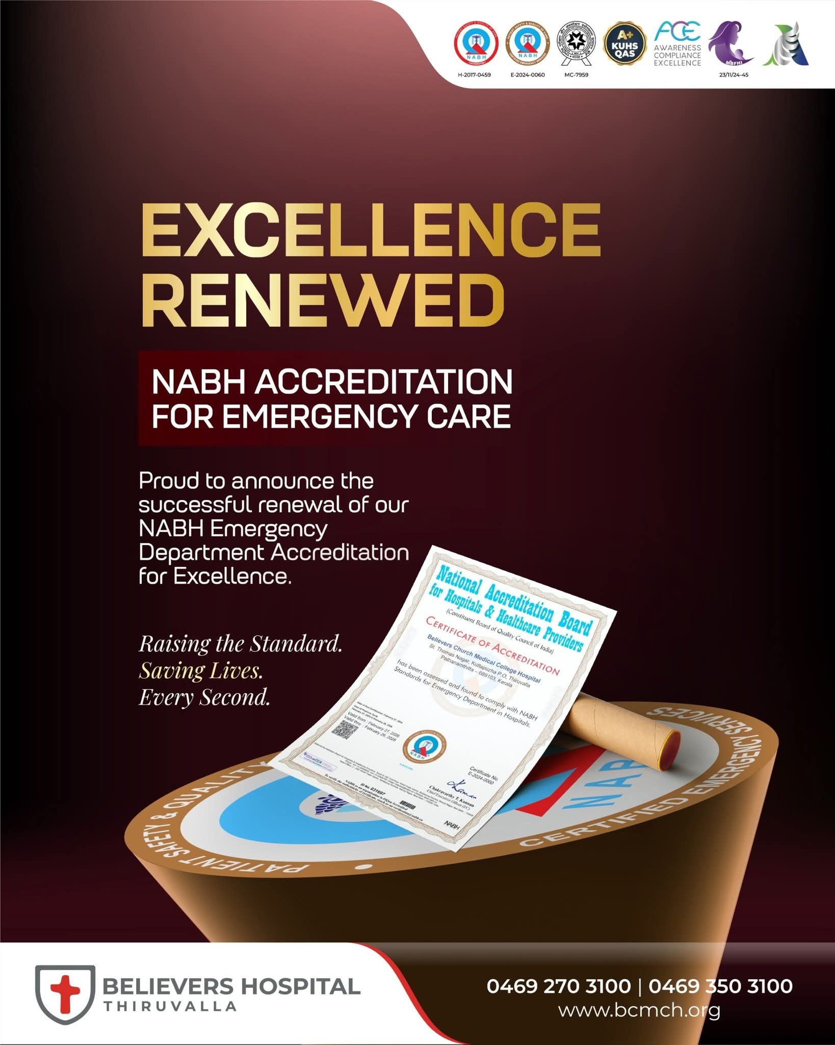 Believers Hospital Emergency Care Department Receives Renewed NABH Accreditation